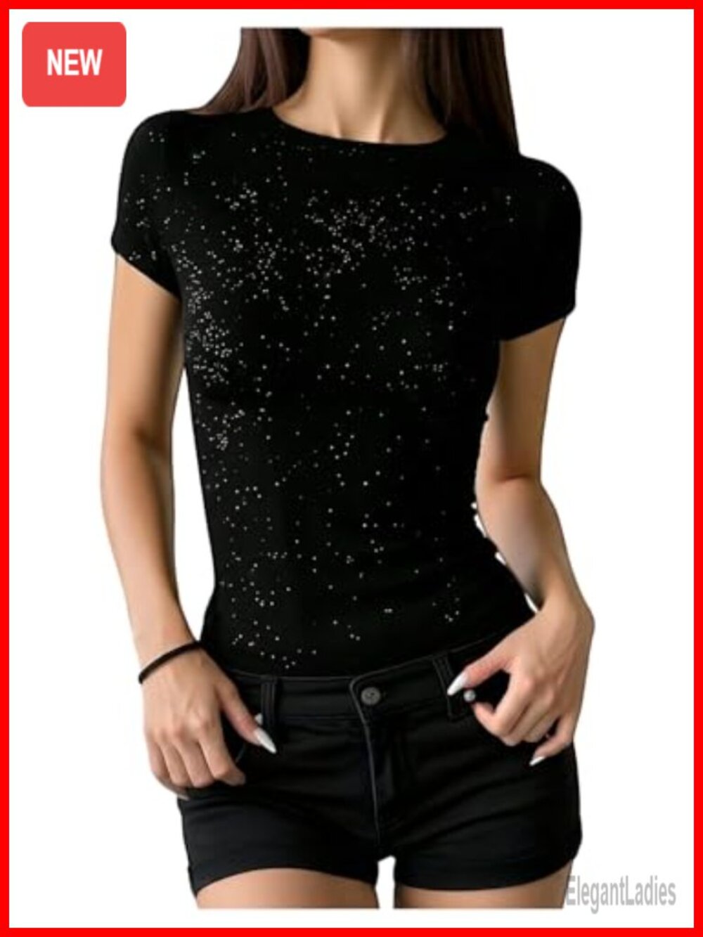 Sequin Glitter Crewneck Short Sleeve Top